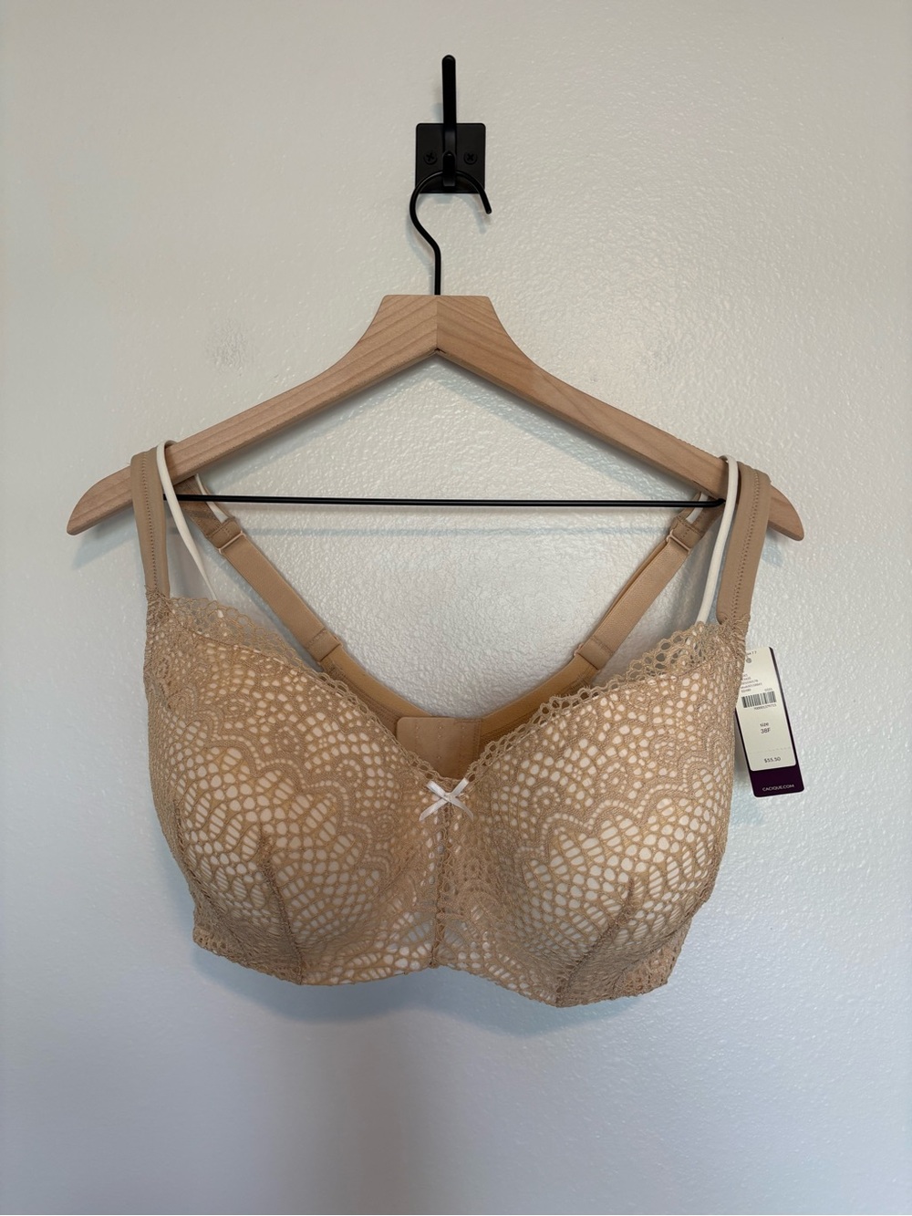 NWT Cacique Modern Linear Floral Lace Balconette Bra Tan 38F